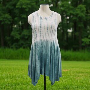143 Story Tie Dye Tunic Dress Handkerchief Hem Boho Festival Cottage Oversized L